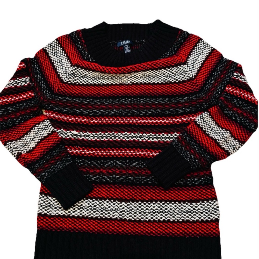 Chaps Women’s Striped Sweater - Red, Black, White Size Small